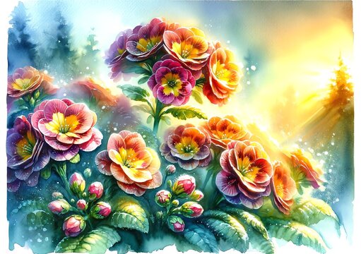Watercolor Painting of Polyanthus Flowers