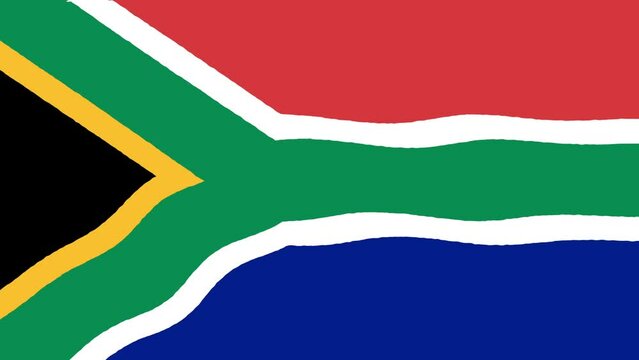 Stylized Cartoon Waving Flag of South Africa, Animated Background in Hand Drawn Style, 4k Video. South African Flag Flowing Motion Graphics Seamless Loop, for Backgrounds, Streaming and Channels.

