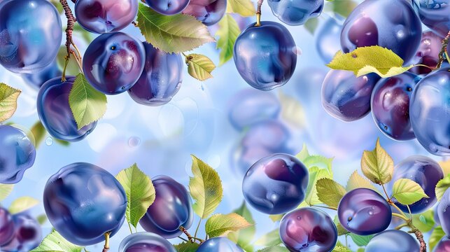 plums watercolor blue paint Generative AI
