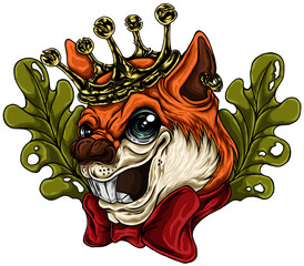 Colorful hand drawn illustrations Squirrel head and decorative leaves on a transparent background
