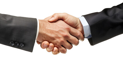 Professional Handshake between Businessmen on white, Two professionals in business attire engaging in a firm handshake, symbolizing a corporate agreement or partnership. with clipping path