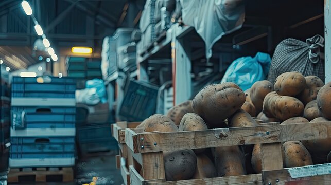 Close Up of Sweet Potatoes in a Rustic Warehouse Setting Generative AI