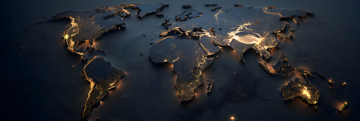World map with glowing lines and dots Global network connection 3D rendering. 