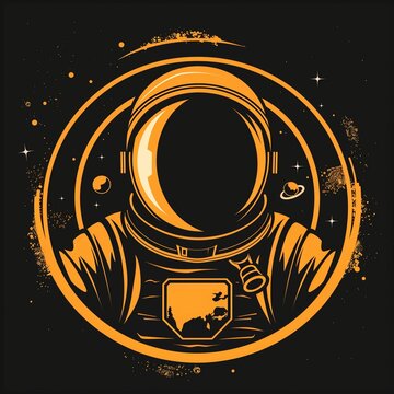 minimalistic logo in a flat style with an orange astronaut on a dark background