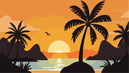 sunset on the beach vector