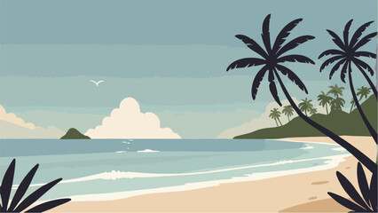 beach with palm trees vector