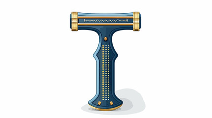 Safety razor sign. Blue icon with gold contour with d