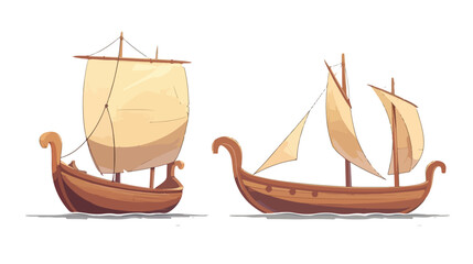 Sail boat with wooden deck and cloth masts. Fishing vector