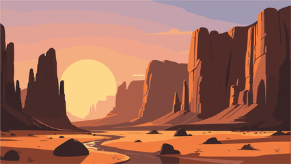 sunset in the desert vector