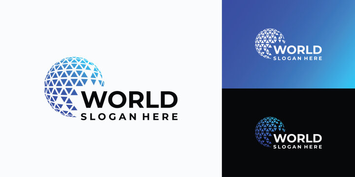 Triangle geometric polygonal globe vector logo design with modern, simple, clean and abstract style.