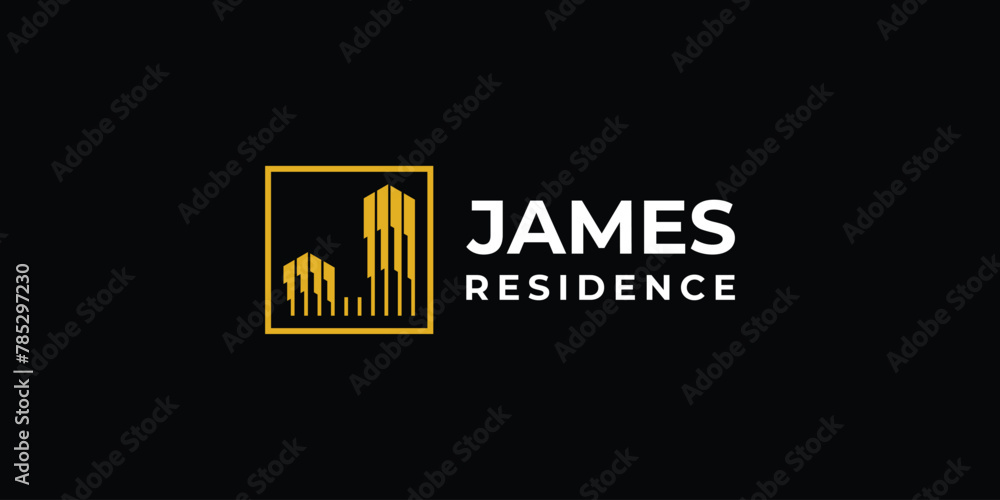 Poster vector logo design for the initials of the letter j in the shape of a building in a modern, simple, 