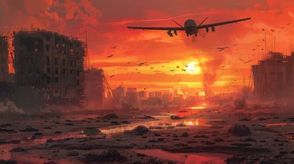 Abwaschbare Fototapete Backstein Concept Art of Drone Warfare Post-Apocalypse