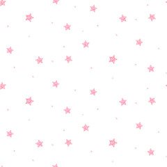 Pink glitter stars texture, seamless pattern, festive background. Sparkle shiny little stars on white background.