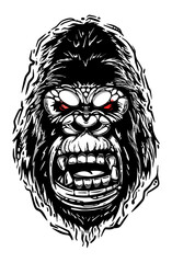 angry gorilla head with black background