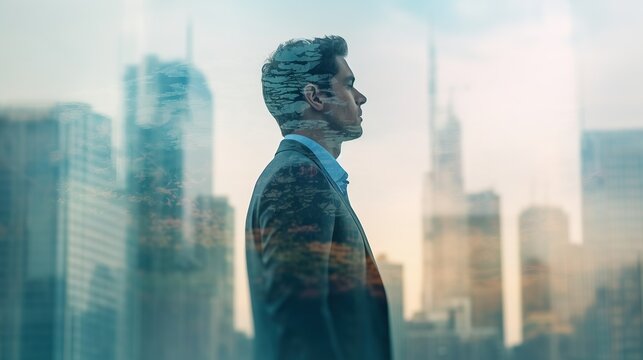 Double exposure image of business person
