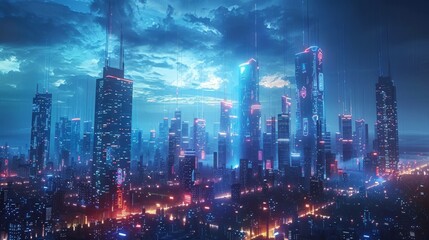Future Cities with Cryptocurrency Economies - obrazy, fototapety, plakaty