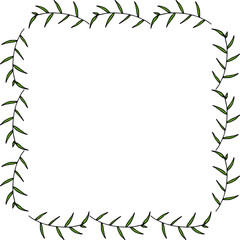 Creative square frame with green branches on white background. Vector image.