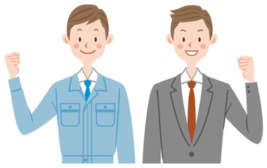 作業員　会社員　ガッツポーズ　中小企業　連携