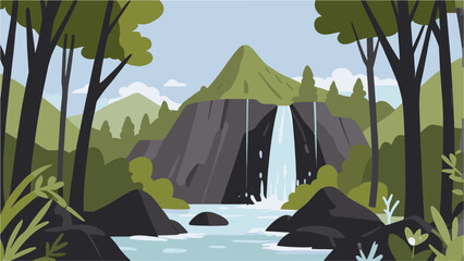 waterfall forest vector