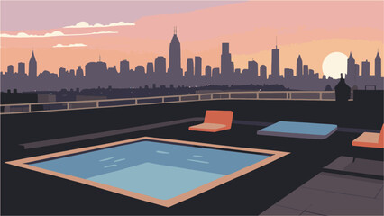pool in building roftop vector