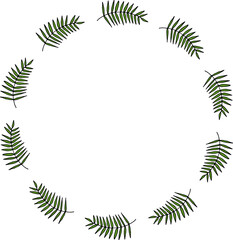 Cute round frame with green branches on white background. Vector image.