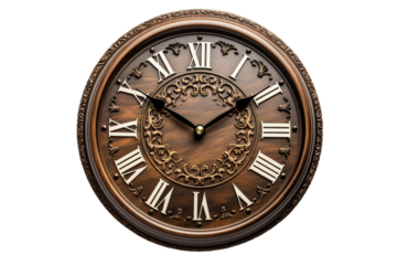 Timeless Elegance: Roman Numerals Clock on White Background. On a White or Clear Surface PNG Transparent Background.