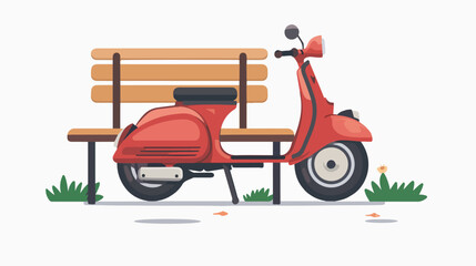 Scooter near a bench on a white background Flat vector