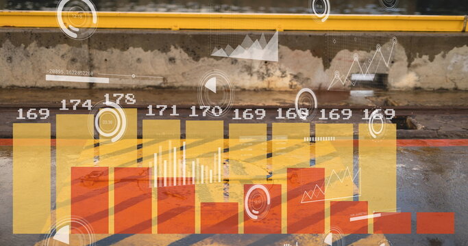 Image of financial data processing over street