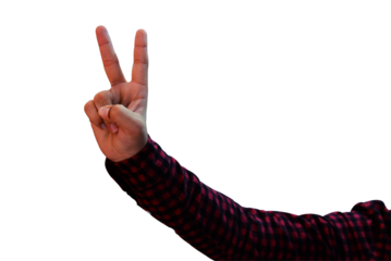 A person Showing a Victory sign with no background on transparent. Isolated victory symbol concept