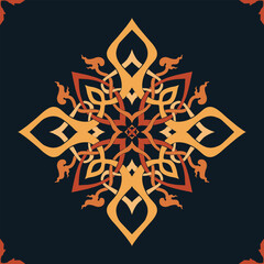 Flower seamless pattern orange tone and dark blue background set 6 number 5