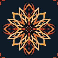 Flower seamless pattern orange tone and dark blue background set 6 number 4