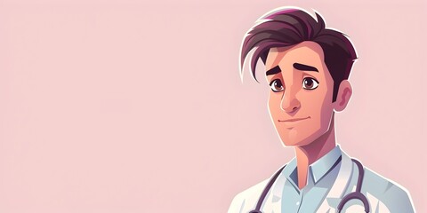 Fototapeta premium Cautious Doctor Character with Guarded Gaze and Copy Space for Branding or Messaging