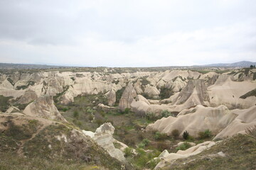 Fototapeta na wymiar geological formation in cappadocia of Turkey. Fairy Chimneys.