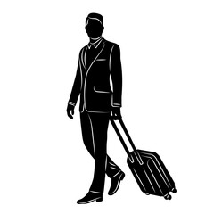 male businessman with suitcase silhouette on white background vector