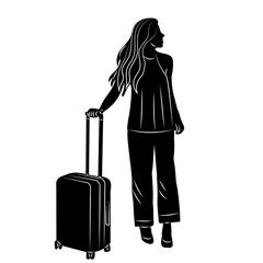 woman with suitcase silhouette on white background vector - 785302466