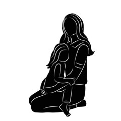 mother and daughter hugging silhouette on white background vector