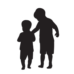 boys, brothers silhouette on white background vector - 785302496