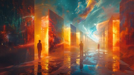 Obraz premium Futuristic Cityscape Divided by Cosmic Rift