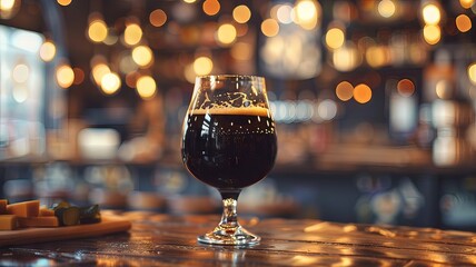 Aromatic Stout in a Snifter Glass at a Summer Beer Carnival

 - obrazy, fototapety, plakaty