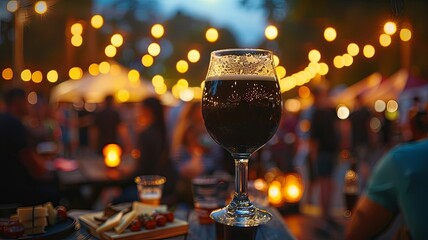 Aromatic Stout in a Snifter Glass at a Summer Beer Carnival

 - obrazy, fototapety, plakaty