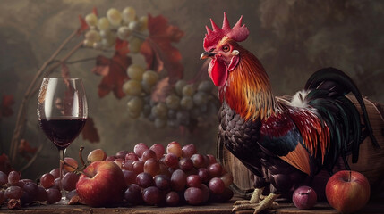 Still life with a beautiful rooster