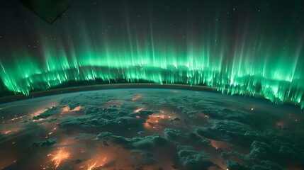Aurora's Cosmic Symphony Over Earth. Concept Northern Lights, Astronomical Wonders, Earth's Atmosphere, Celestial Spectacle, Auroral Displays,