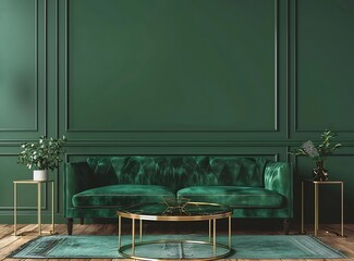 Dark green wall with velvet sofa