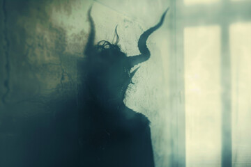 A dark demon shadow, showing the concept of the devil inside yourself - obrazy, fototapety, plakaty