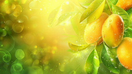 Summer yellow positive background with mango fruit