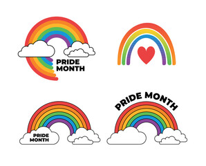 Different rainbow symbols of Pride Month. LGBTQI+ flat vector illustrations for fabric print and other