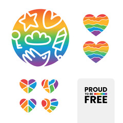 Different community symbols of Pride Month. LGBTQI+ flat vector illustrations for fabric print and other