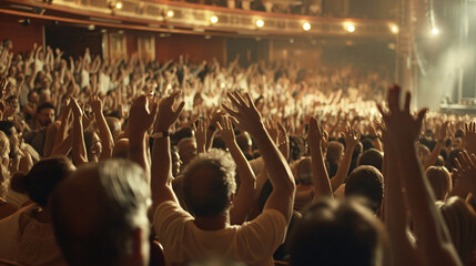 Fototapeta na wymiar Cheering crowd in a concert hall