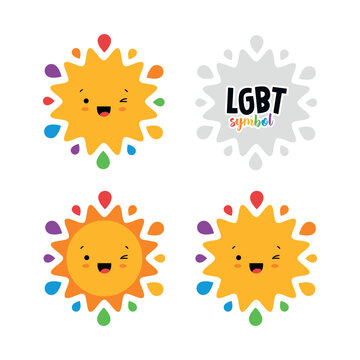 Rainbow sun like community symbol of Pride Month. LGBTQI+ flat vector illustrations for fabric print and other