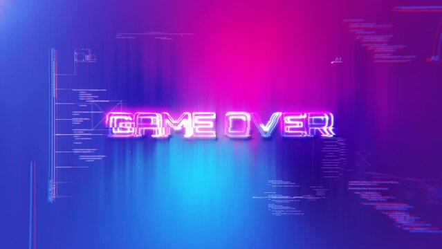 Abstract animation of Game Over pink blue neon glitch text effect animation digital sci fi hitech effect for technology background  Ending cover for intro, title banner business presentation abstract 